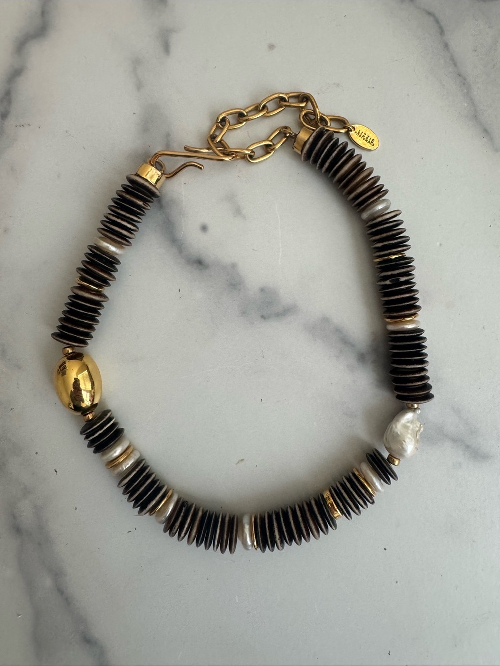 Lizzie Fortunato Bilbao Collar Necklace Disc Necklace with Pearl & Gold Accents - Picture 2 of 9